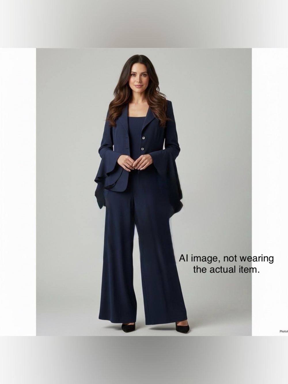 Vintage Y2K Escada Navy Wide-Leg Jumpsuit with Matching Draped Blazer Size 40